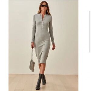 NWOT Reformation Jeans Stein Cotton Long Sleeve Gray Henley Dress Size XS